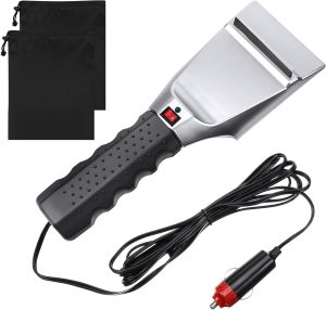 Heated Snow Ice Scraper 12V Electric Auto Windshield Ice Scrapers Electric Window with 2 Pieces Rear View Mirror Covers Side Mirror Protective Covers for Most Cars Trucks