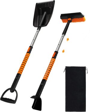 5 in 1 Multi-Functional Snow Brush Ice Scraper and Shovel Kit with Detachable Ergonomic Foam Grip for Car Automobile Vehicle Window  Truck Windshield Patios Driveways Sidewalks Winter Snow Removal