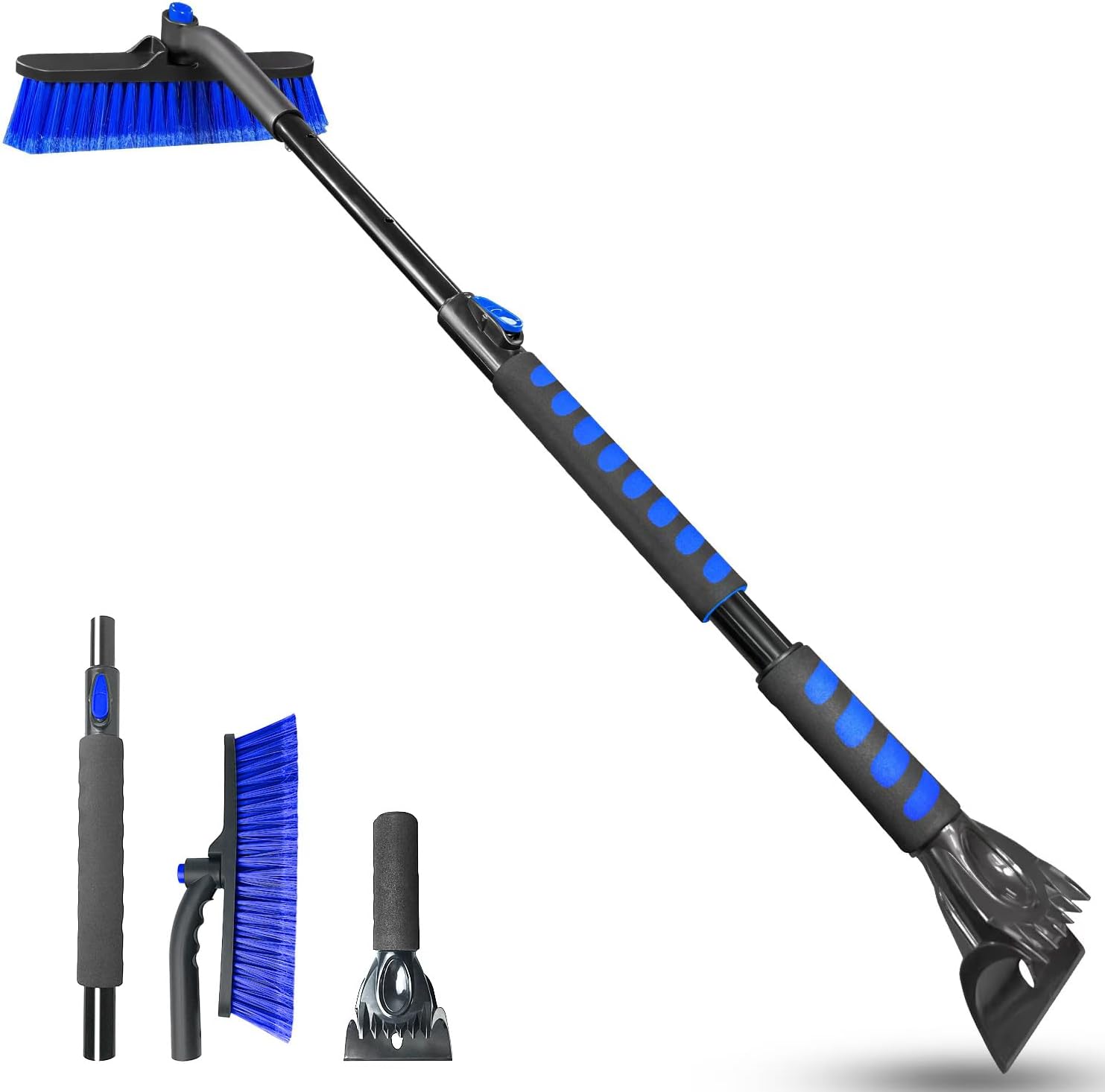 44'' Snow Brush Ice Scraper for Car Windshield Window, Extendable Snow Removal Tool Car Brush with Comfortable Foam Grip and Sturdy Aluminum Handle for Car, Truck, Essentials Accessories