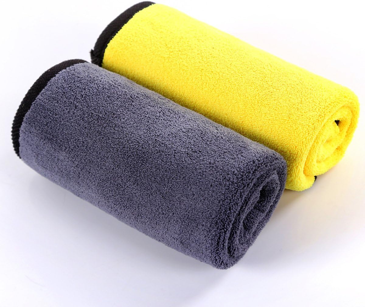 Super soft, large, thick, quick-drying microfiber car cleaning towels, 800g/m², suitable for polishing, waxing, and car detailing (6-pack, 16" x 16" (grey-yellow)) - Image 2