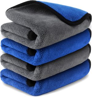 Microfiber car towels, car wash and dryer, thickened fleece cleaning cloth, super absorbent for car detailing, suitable for interior and exterior, lint-free, watermark-free, 16 inches x 16 inches, 800g/m², 4-pack.