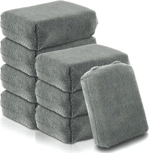 8 PCS Microfiber Applicator Pad, 4.7"x3.1" Scratch-Free Foam Buffing Scrub Pads, Car Wash Sponges for Effortless Detail Polishing, Waxing, Tire Shining, Interior Cleaning, Scrubbing (Grey)