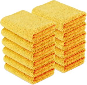 Amazon Basic Microfiber Car Towels (12-pack), lint-free, scratch-free, highly absorbent, 16" x 16" (yellow)