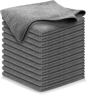 Microfiber Cleaning Cloth, grey - 12-pack (12.5 inches x 12.5 inches) - High Performance - Washable up to 1200 times, super absorbent microfiber towels that easily remove dirt and liquids, creating a flawless mirror finish - Car Wash Cloth